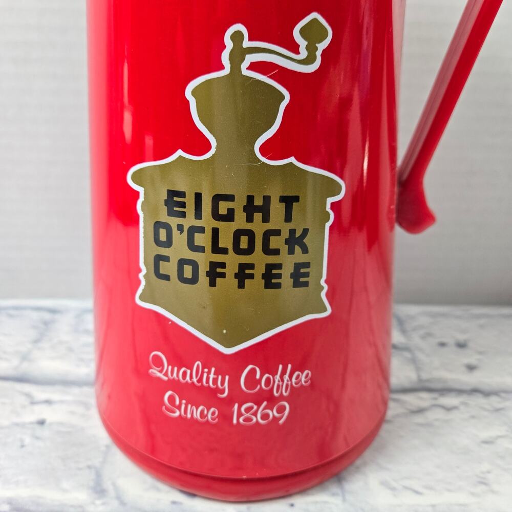 Vintage 1989 Eight O'clock Coffee Red Thermal Carafe Plastic Advertising Logo - Picture 2 of 13